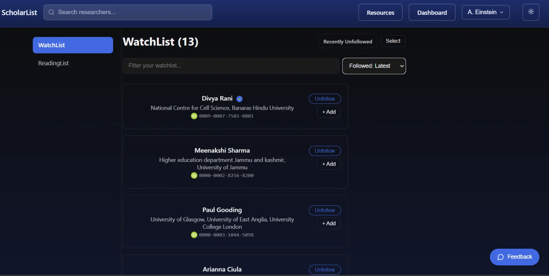 ScholarList WatchList